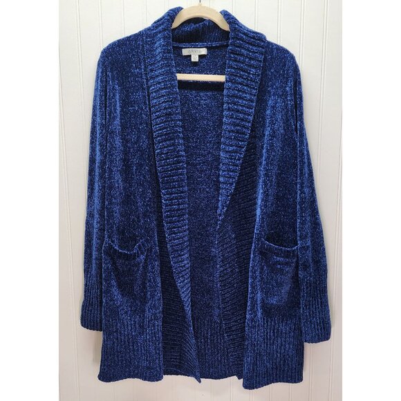 Lot of 3 Orvis Chenille Open Front Cardigan Sweater L/G Brown, Black, Blue - Picture 7 of 13